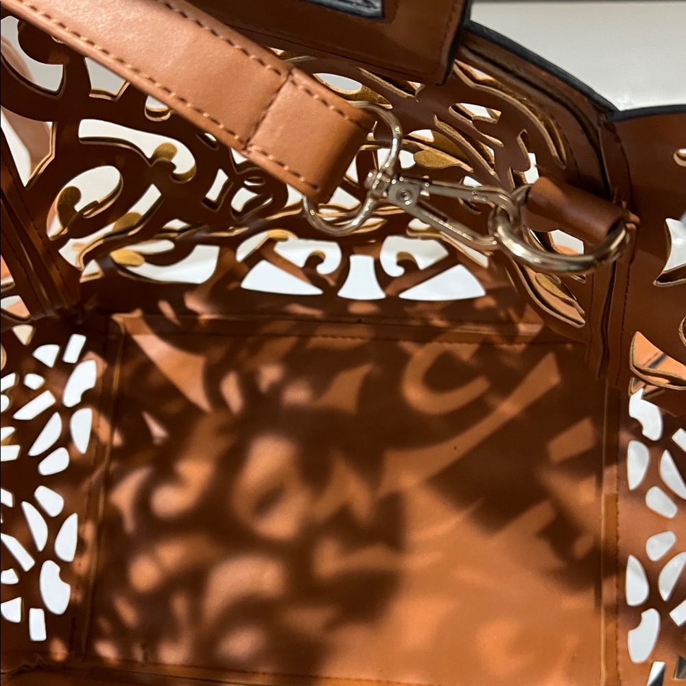 Brown Laser Cut Cutout Handbag Crossbody - Picture 11 of 11